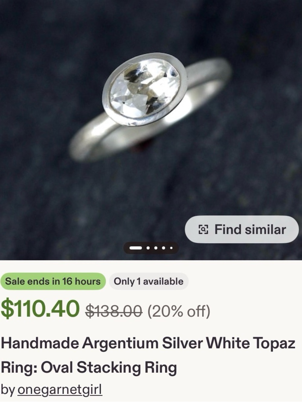 Handmade Argentium Silver White Topaz Oval Stacking Ring by